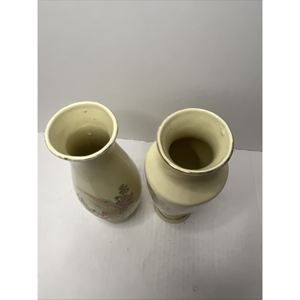 Vintage Pair Of Japan Satsuma Porcelain Vase Cherry Blossom Gold - Picture 4 of 6